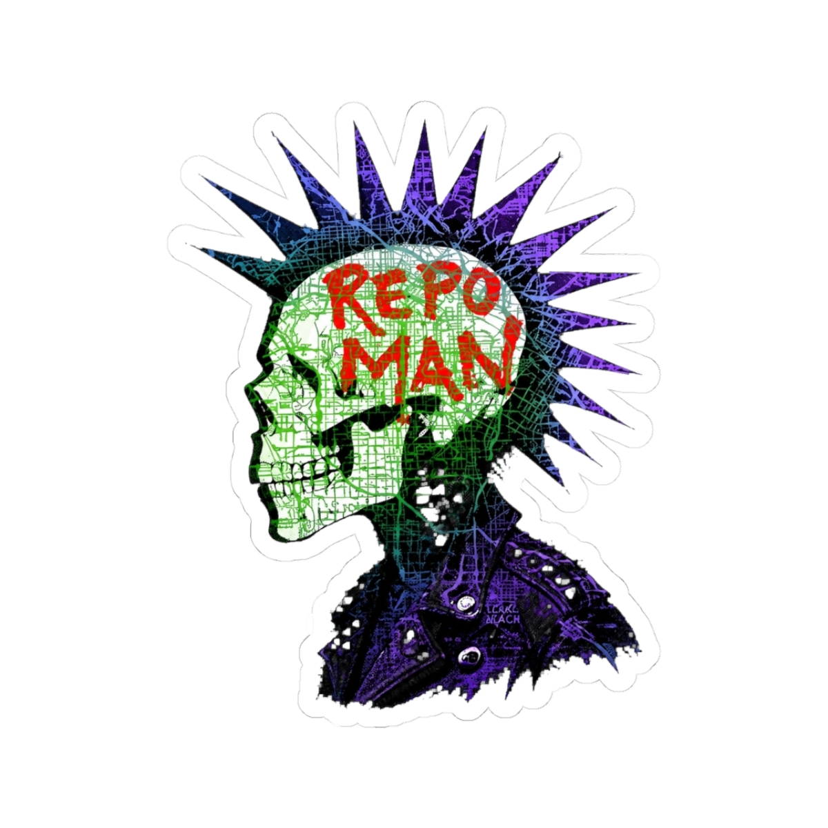 King Archie Repo Man Skull Mohawk Map Tribute Sticker | R.E.P.O - Official stickers merchandise